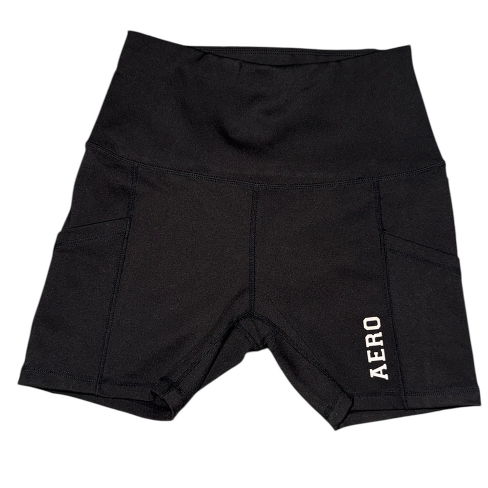 •AEROPOSTALE•NWOT BLACK HIGH WAISTED PERFORMANCE LOGO BIKE SHORT W/POCKET MEDIUM